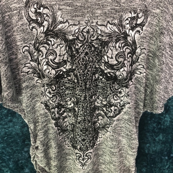 Cato Grey Cross Design Blouse Size Medium - Picture 2 of 4